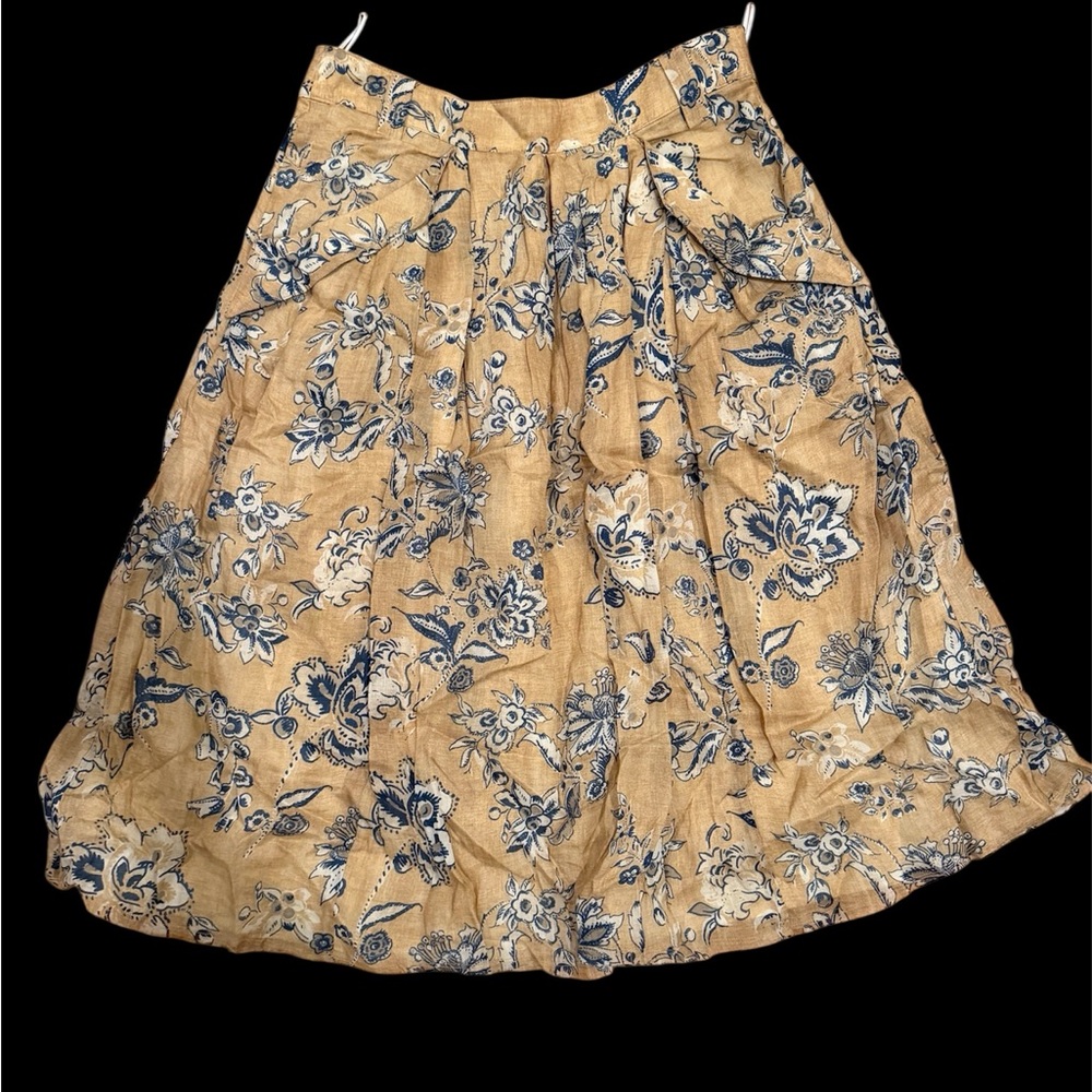 Zara Floral A-Line Skirt in Tan and Blue